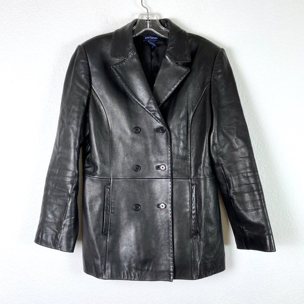 Ann Taylor Leather Coat Jacket Blazer Black Soft